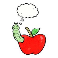 cartoon apple with bug thought bubble N28