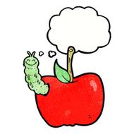 cartoon apple with bug thought bubble N29