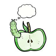 cartoon apple with bug thought bubble N30