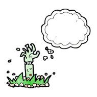 cartoon zombie arm with thought bubble N3