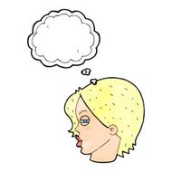 cartoon female face with narrowed eyes thought bubble N10
