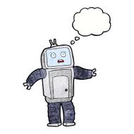 cartoon funny robot with thought bubble N78