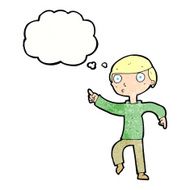 cartoon boy pointing with thought bubble N30