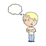 cartoon boy with growth on head thought bubble N39