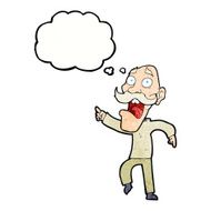 cartoon frightened old man with thought bubble N39