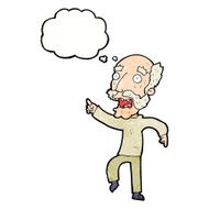 cartoon frightened old man with thought bubble N40