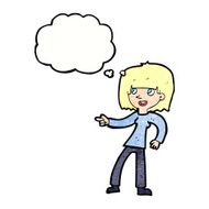 cartoon girl pointing with thought bubble N32
