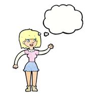 cartoon girl waving with thought bubble N31