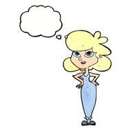 cartoon girl with hands on hips thought bubble N21