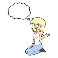 cartoon pretty girl waving with thought bubble N28