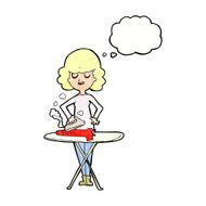 cartoon woman ironing with thought bubble N8