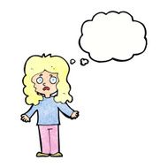 cartoon worried woman with thought bubble N85