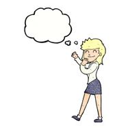 cartoon happy businesswoman with thought bubble N10