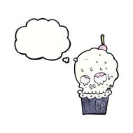 cartoon spooky skull cupcake with thought bubble N10