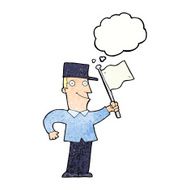 cartoon man waving flag with thought bubble N11