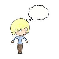 cartoon woman shrugging with thought bubble N62