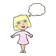 cartoon happy woman in dress with thought bubble N28