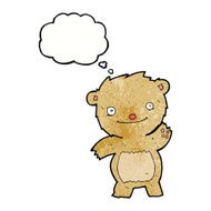 cartoon waving teddy bear with thought bubble N39