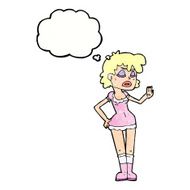 cartoon woman making dismissive gesture with thought bubble N22
