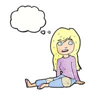 cartoon girl sitting on floor with thought bubble N10