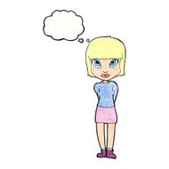 cartoon woman standing with thought bubble N21