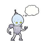 cartoon alien robot with thought bubble N17