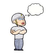 cartoon security guard with thought bubble N11