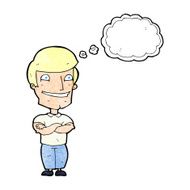 cartoon grinning man with thought bubble N94