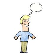 cartoon grinning man with thought bubble N95