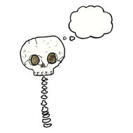 cartoon spooky skull and spine with thought bubble N11