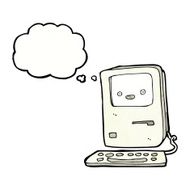 cartoon old computer with thought bubble N26