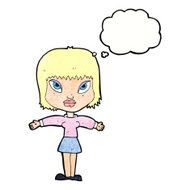 cartoon woman with outstretched arms thought bubble N8