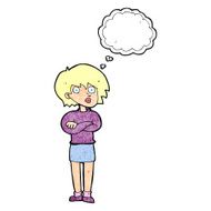 cartoon woman wit crossed arms with thought bubble N11