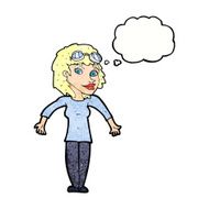 cartoon woman wearing goggles with thought bubble N11