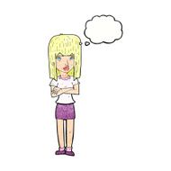 cartoon woman standing with thought bubble N22