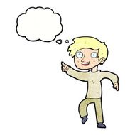 cartoon happy boy pointing with thought bubble N21