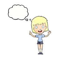 cartoon woman pointing with thought bubble N232