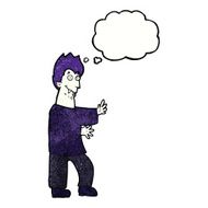 cartoon vampire waving hands with thought bubble N11