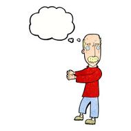 cartoon balding man explaining with thought bubble N11