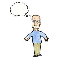 cartoon annoyed old man with thought bubble N73
