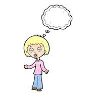 cartoon tired woman with thought bubble N33