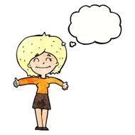 cartoon woman giving thumbs up sign with thought bubble N11