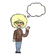 cartoon woman waving with thought bubble N364