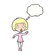 cartoon waving woman with thought bubble N157