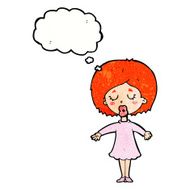cartoon woman in dress with thought bubble N42