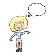 cartoon waving woman with thought bubble N158