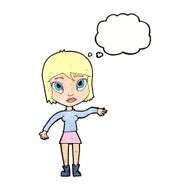 cartoon woman waving hand with thought bubble N11