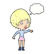 cartoon concerned woman reaching out with thought bubble N11