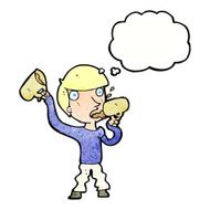 cartoon man drinking beer with thought bubble N11