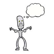 cartoon funny robot with thought bubble N83